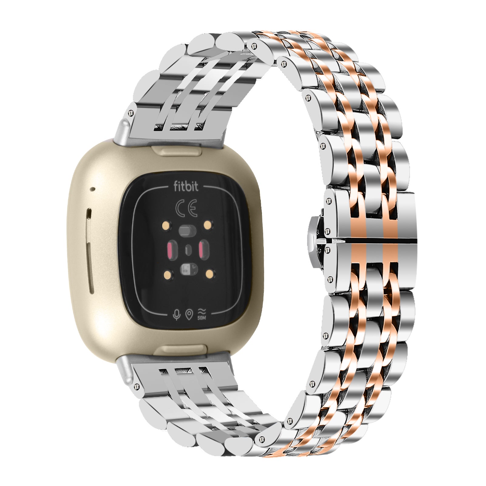 For Fitbit Sense 2 Versa 4 Stainless Steel Watch Band Stylish 7 Beads Design Replacement Wrist Strap For Fitbit Sense 2 Versa 4 Stainless Steel Watch Band Stylish 7 Beads Design Replacement Wrist Strap